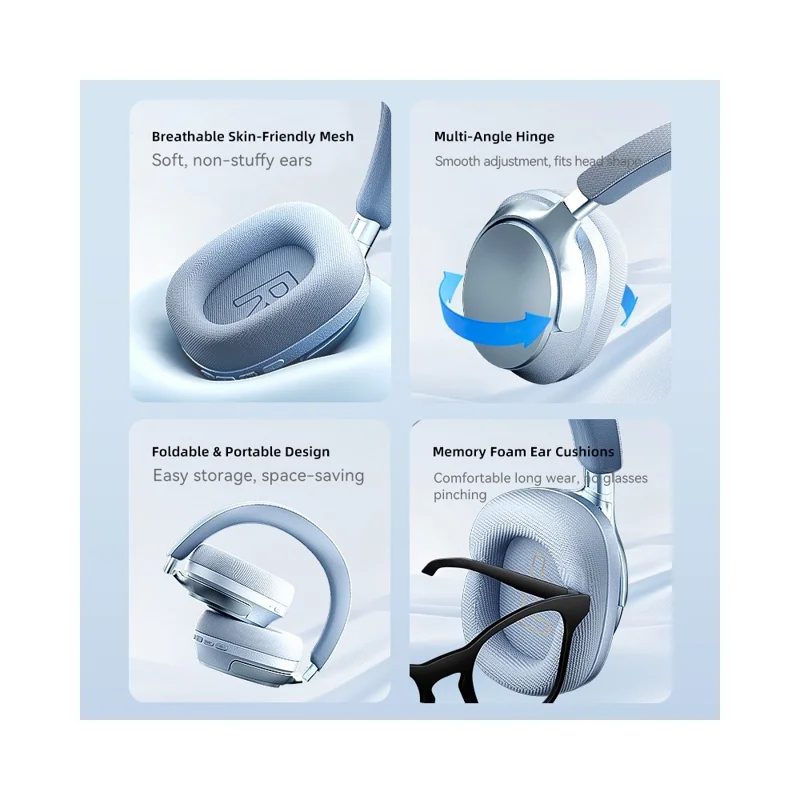 EL-GT5 Wireless Bluetooth-compatible Headphone ANC Noise Cancelling 140H Playtime Headset for Gaming Music - Blue