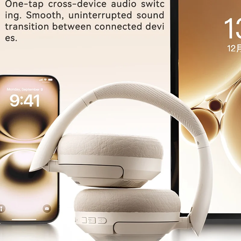 ZAODON YUNX Bluetooth-compatible Headphones 50dB ANC Noise Cancelling Over-Ear Wireless Headset - Beige