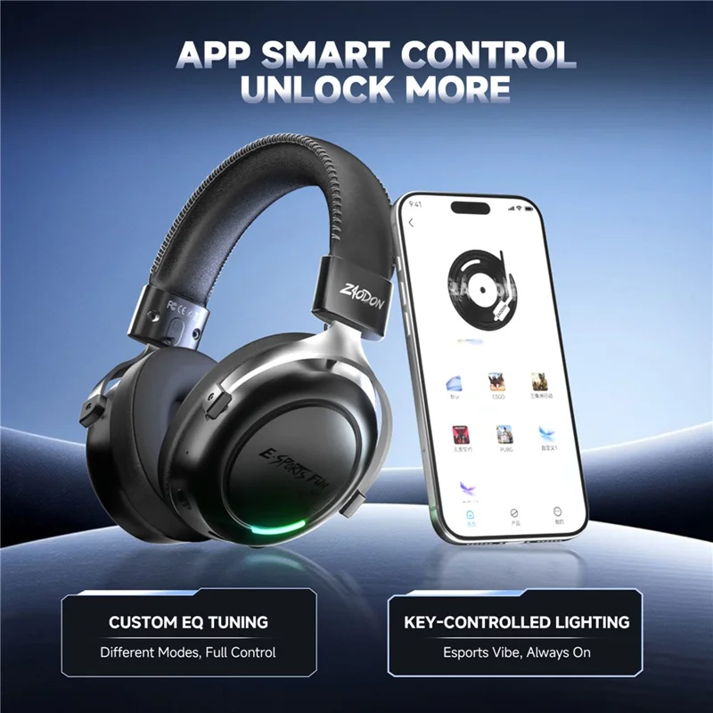 ZAODON LINX Gaming Headset 53mm Drivers 2000mAh 4-Mode Connectivity Bluetooth-compatible 6.0 Over-Ear Headphones - Black