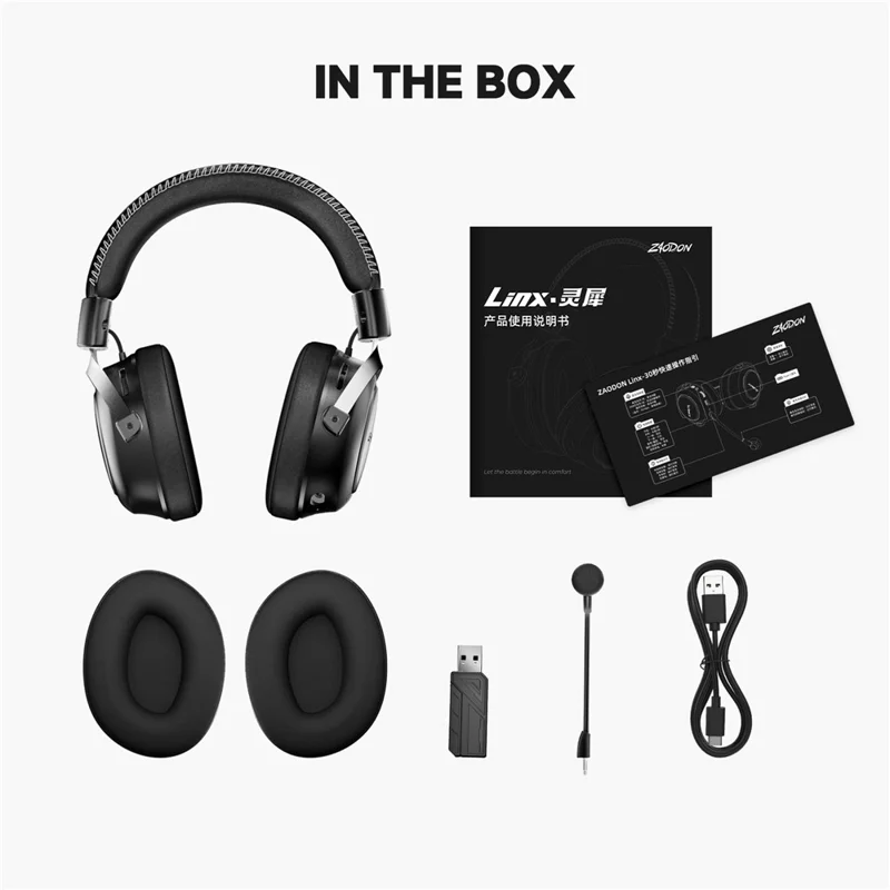 ZAODON LINX Gaming Headset 53mm Drivers 2000mAh 4-Mode Connectivity Bluetooth-compatible 6.0 Over-Ear Headphones - Black