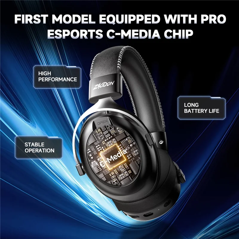 ZAODON LINX Gaming Headset 53mm Drivers 2000mAh 4-Mode Connectivity Bluetooth-compatible 6.0 Over-Ear Headphones - Black