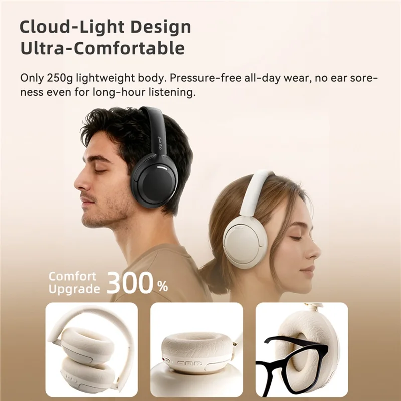 ZAODON V10 Active Noise Cancelling Headphones Bluetooth-compatible 6.0 Headset - White