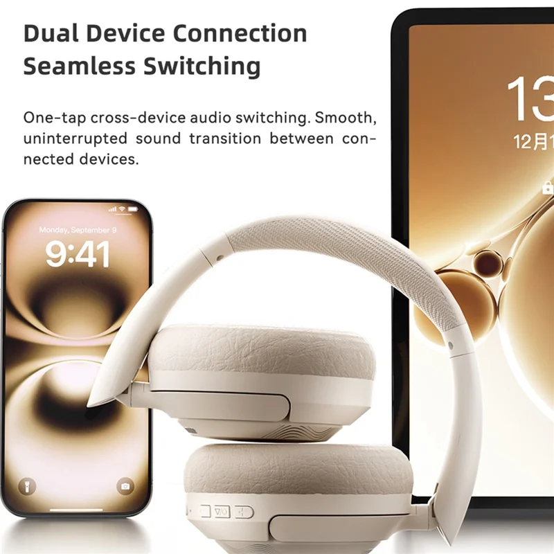 ZAODON V10 Active Noise Cancelling Headphones Bluetooth-compatible 6.0 Headset - White