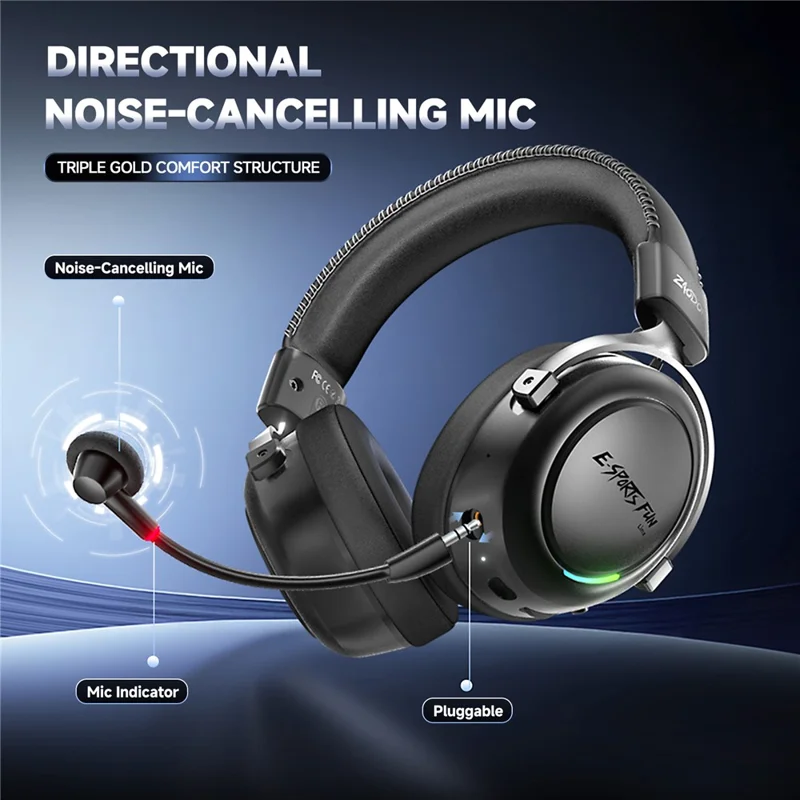 ZAODON LinX G5 Wireless Gaming Headset Bluetooth-compatible 6.0 4-Mode 7.1 Virtual Surround Sound - Black