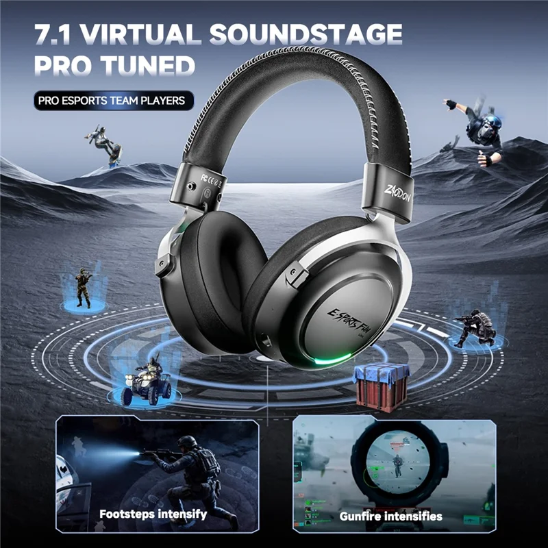 ZAODON LinX G5 Wireless Gaming Headset Bluetooth-compatible 6.0 4-Mode 7.1 Virtual Surround Sound - Black