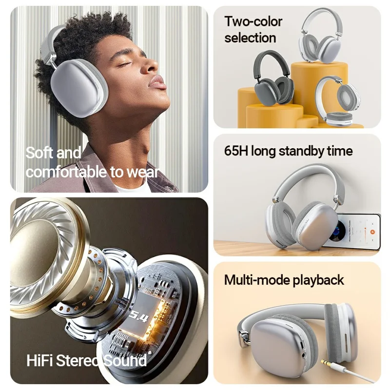 CELEBRAT A39 Kabellose Over-Ear-Kopfhörer HiFi Stereo Bluetooth-kompatibel 5.4 Kabelgebundener Headset - Silber