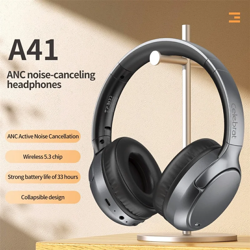 CELEBRAT A41 Wireless Over-Ear ANC Headphones Bluetooth-compatible 5.3 HiFi Stereo Headset - Black