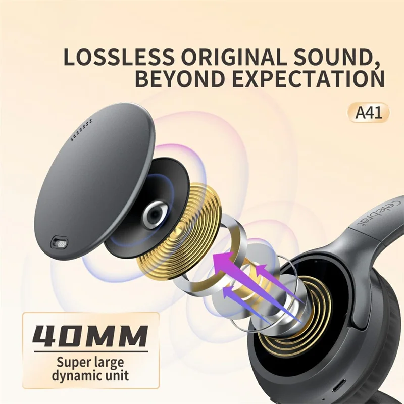 CELEBRAT A41 Wireless Over-Ear ANC Headphones Bluetooth-compatible 5.3 HiFi Stereo Headset - Black