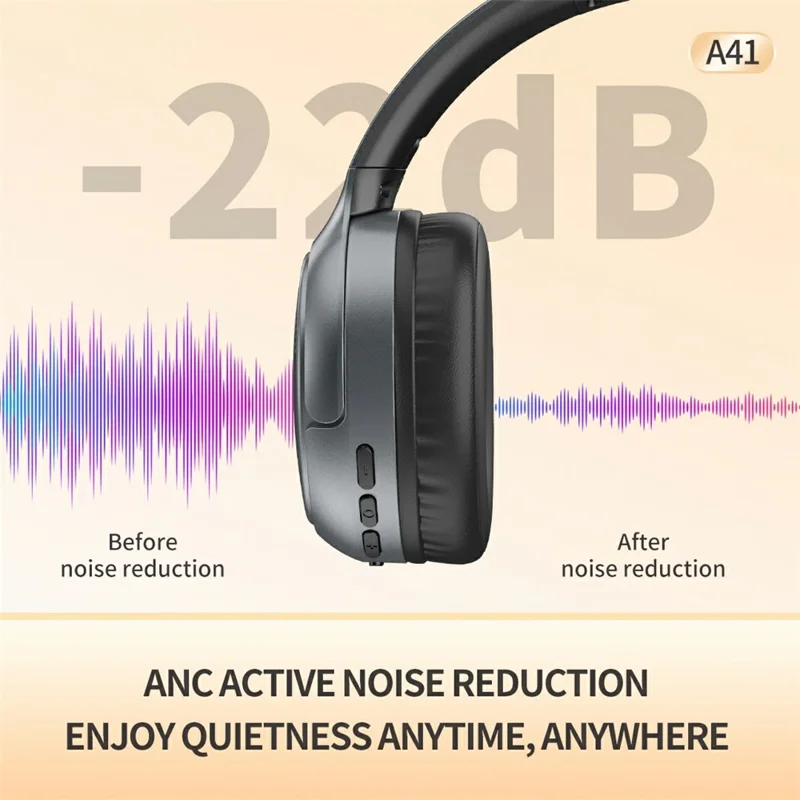 CELEBRAT A41 Wireless Over-Ear ANC Headphones Bluetooth-compatible 5.3 HiFi Stereo Headset - Black