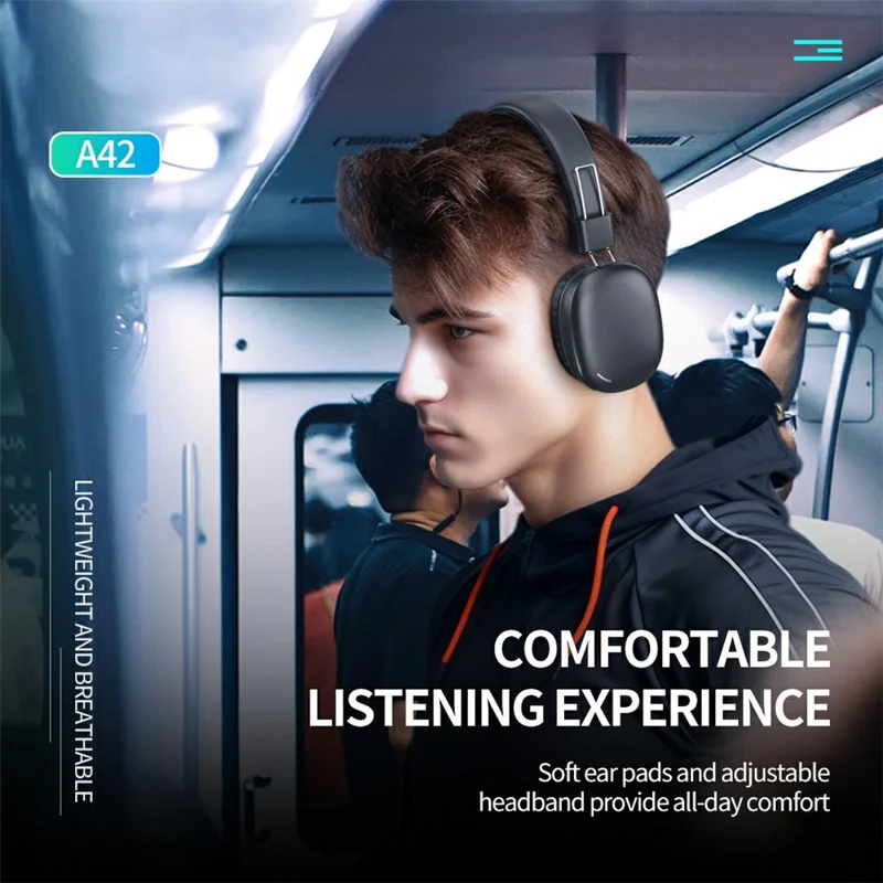 CELEBRAT A42 Wireless Bluetooth-compatible Headset Over-Ear HiFi Stereo Foldable Headphones - Black