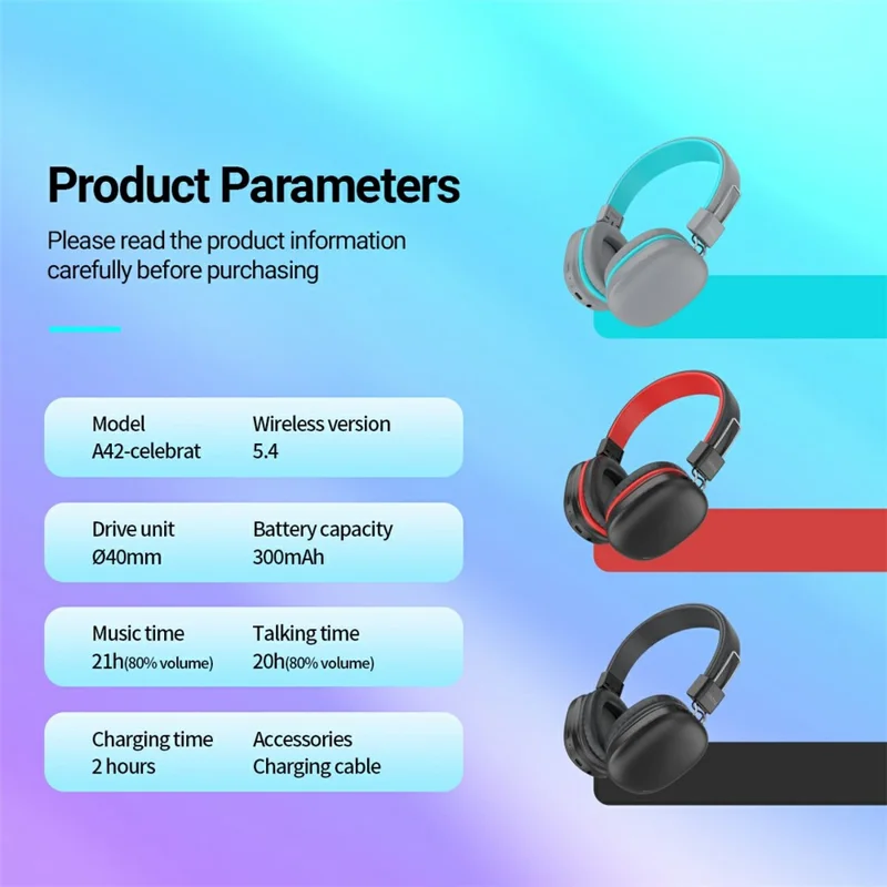 CELEBRAT A42 Wireless Bluetooth-compatible Headset Over-Ear HiFi Stereo Foldable Headphones - Black