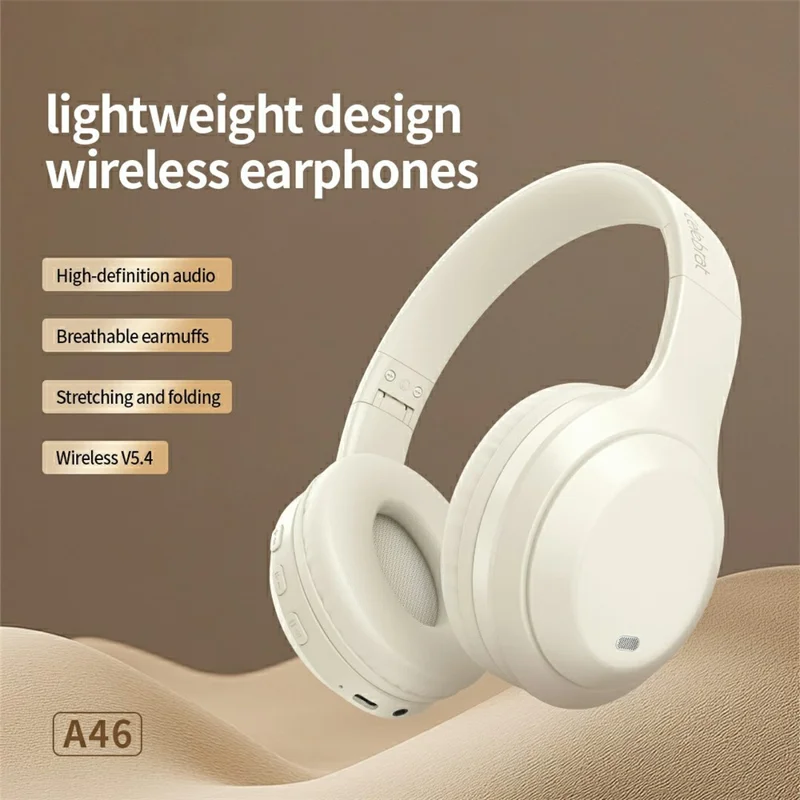 CELEBRAT A46 Wireless Headset 40mm Driver Bluetooth-compatible 5.4 Foldable Stereo Headphones - Beige