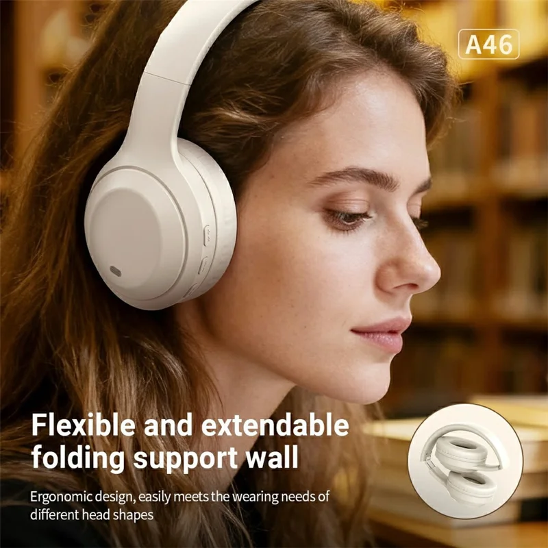 CELEBRAT A46 Wireless Headset 40mm Driver Bluetooth-compatible 5.4 Foldable Stereo Headphones - Beige