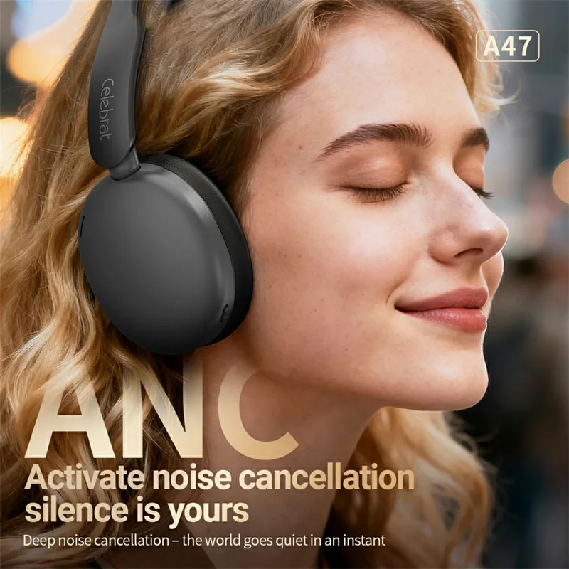 CELEBRAT A47 Wireless Over-Ear Headphone ANC Noise Cancellation Bluetooth-compatible 5.4 Foldable Headset - Black