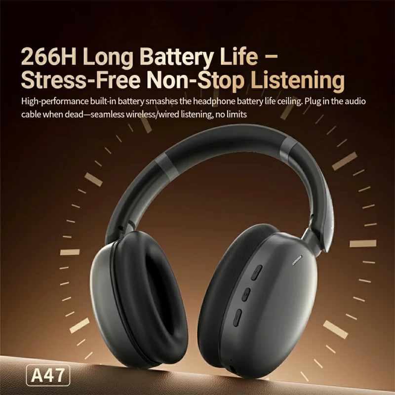CELEBRAT A47 Wireless Over-Ear Headphone ANC Noise Cancellation Bluetooth-compatible 5.4 Foldable Headset - Black