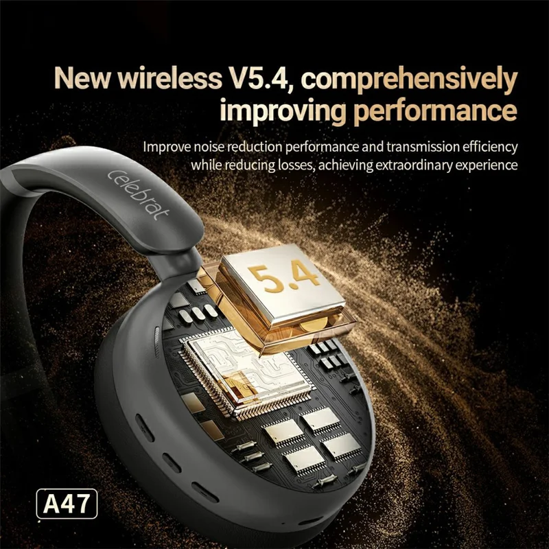 CELEBRAT A47 Wireless Over-Ear Headphone ANC Noise Cancellation Bluetooth-compatible 5.4 Foldable Headset - Black