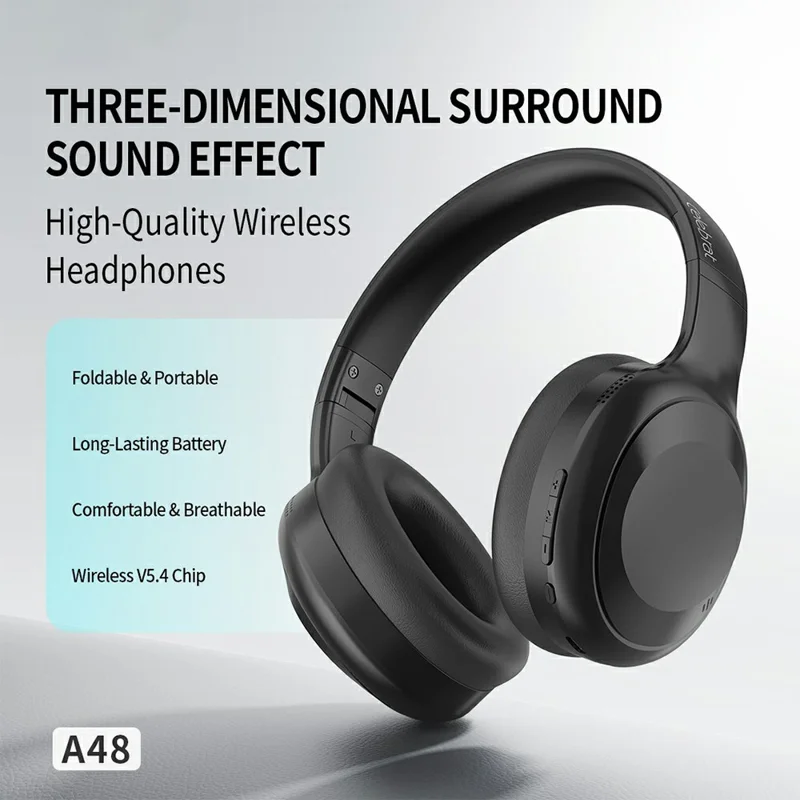 CELEBRAT A48 Wireless Over-Ear Bluetooth-compatible Headphones 40mm Driver Foldable Headset - Black