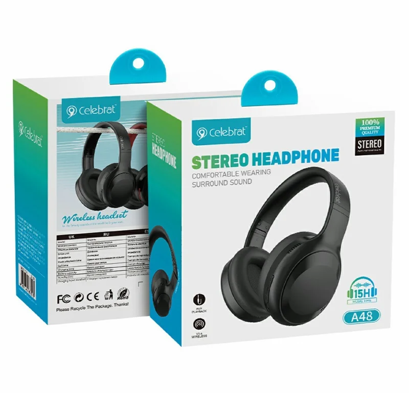 CELEBRAT A48 Wireless Over-Ear Bluetooth-compatible Headphones 40mm Driver Foldable Headset - Black