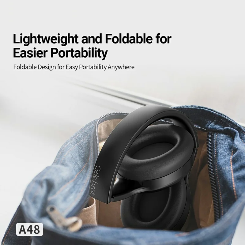 CELEBRAT A48 Wireless Over-Ear Bluetooth-compatible Headphones 40mm Driver Foldable Headset - Beige