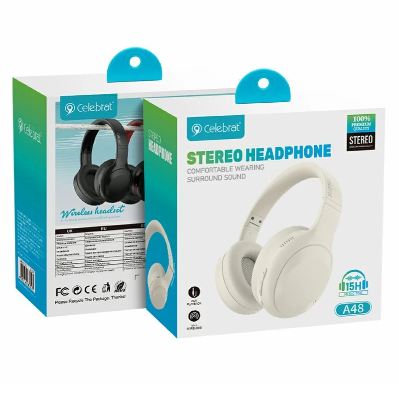 CELEBRAT A48 Wireless Over-Ear Bluetooth-compatible Headphones 40mm Driver Foldable Headset - Beige