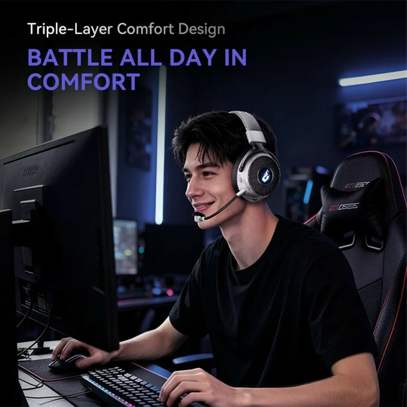 GT12 Over Ear Gaming Headset 2.4G Bluetooth-compatible Wireless Headphones 50mm Driver - White