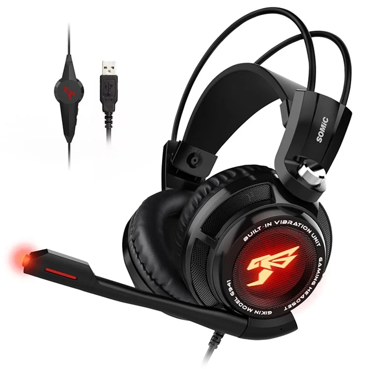 Somic G941 Gaming Headphone Over-Aure Headset USB 7.1 Iluminação Fone De Ouvido - Preto