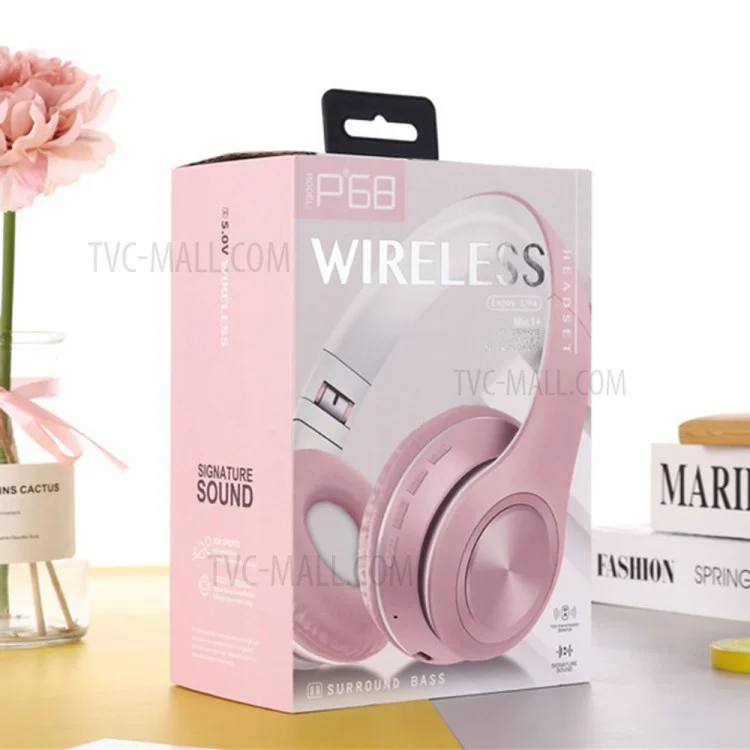 P68 Makaronart Bluetooth 5.0 Faltbares Drahtloses Over-Ear-Headset Kopfhörer Kopfhörer - Rosa