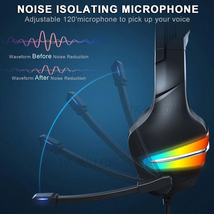ERXUNG J6 Auriculares Gaming RGB Luminosos con Cable y Control, Auriculares Over Ear con Micrófono - Azul