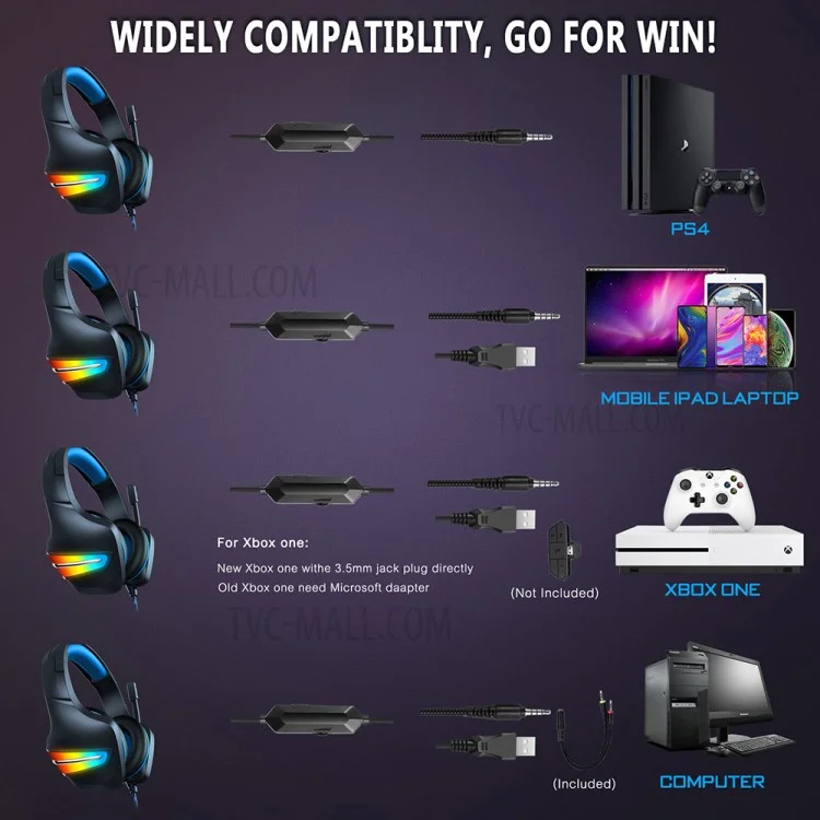 ERXUNG J6 Auriculares Gaming RGB Luminosos con Cable y Control, Auriculares Over Ear con Micrófono - Azul