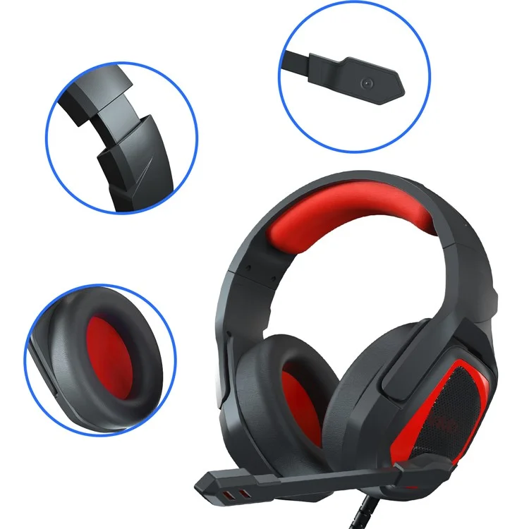 SADES MH-602 Over Ear Gaming Headset Earphone Wired Headphone with Noise Cancelling Mic for PC Laptop - Red