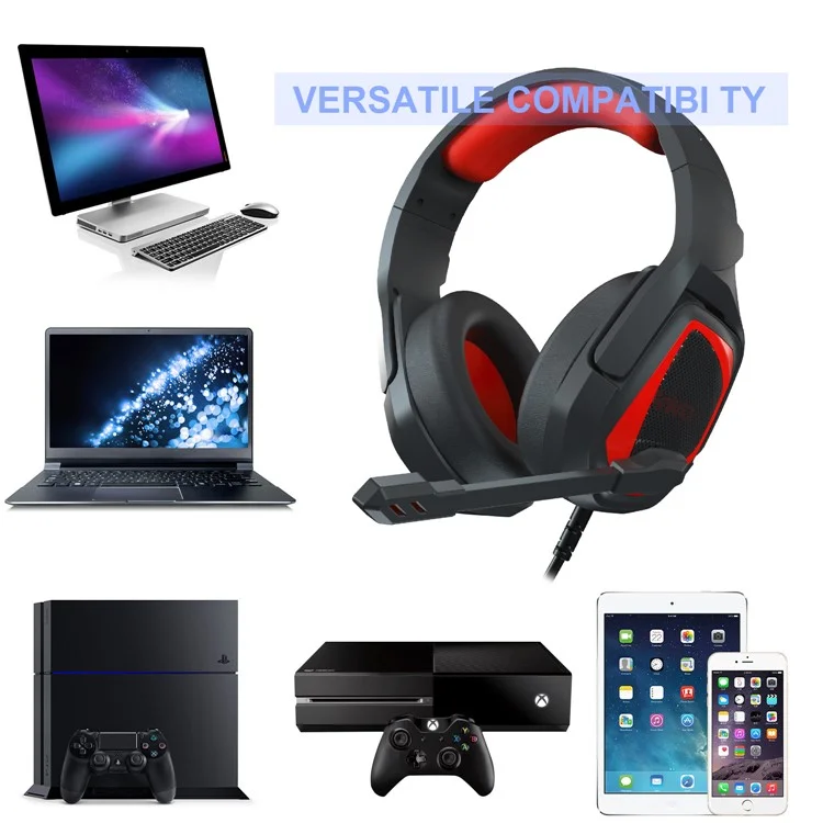 SADES MH-602 Over Ear Gaming Headset Auricolare Auricolare Cuffia Cablata Con Rumore Cancellazione MIC Per PC Laptop - Rosso