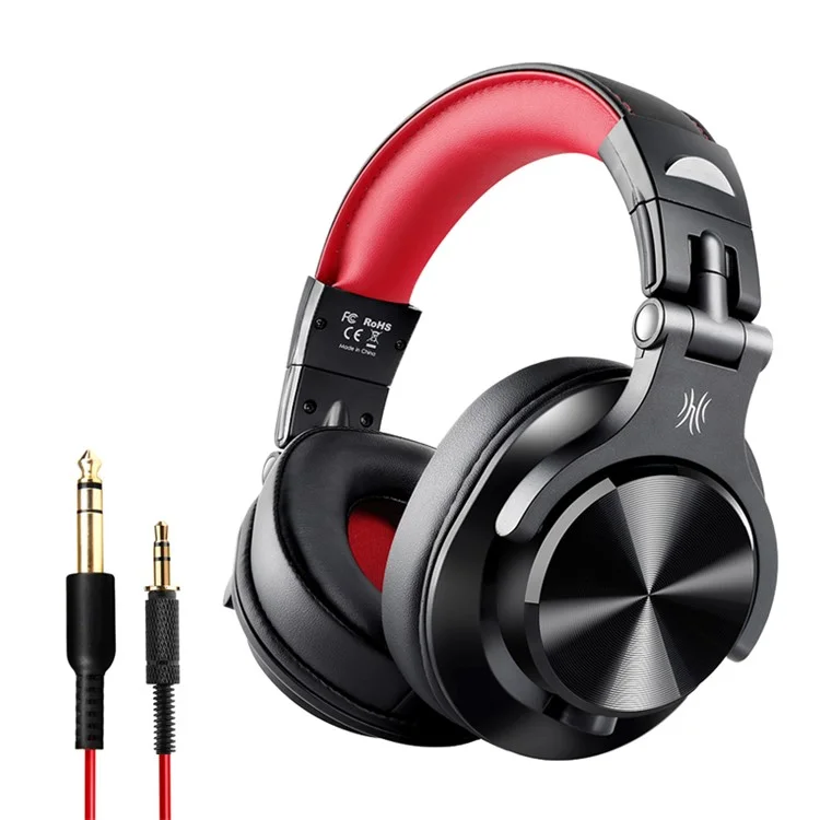 ONEODIO A70 Head-mounted Bluetooth-compatible Wireless Headphone Bass Stereo Music Headset with Audio Cable - Black / Red