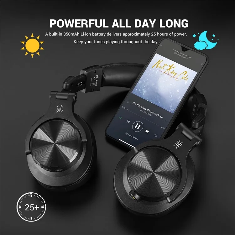 ONEODIO A70 Head-mounted Bluetooth-compatible Wireless Headphone Bass Stereo Music Headset with Audio Cable - Black / Red