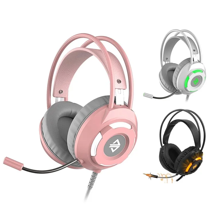 Ajazz AX120 Fone de Jogo Sobre o Fone de Ouvido de 3,5 mm + Plugue USB Com Microfone de Redução de Ruído - Rosa