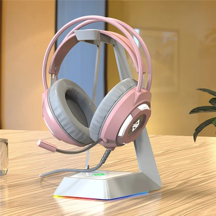Ajazz AX120 Fone de Jogo Sobre o Fone de Ouvido de 3,5 mm + Plugue USB Com Microfone de Redução de Ruído - Rosa