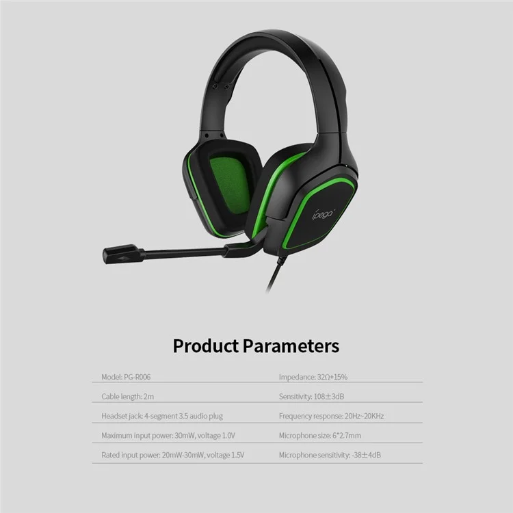 IPEGA PG-R006 Professional 3.5mm Wired Stereo Headset Music Gaming Headphone with Microphone for PS4 PC Phone - Green