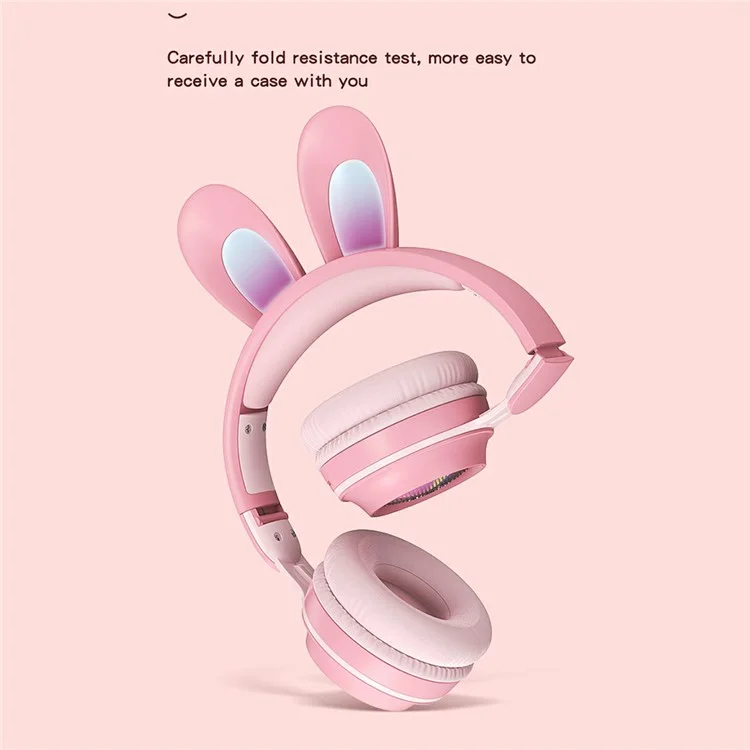 KE-01 Cute Rabbit Ear Foldable Headphone Stereo Music Wireless Bluetooth Headset with Mic - Pink