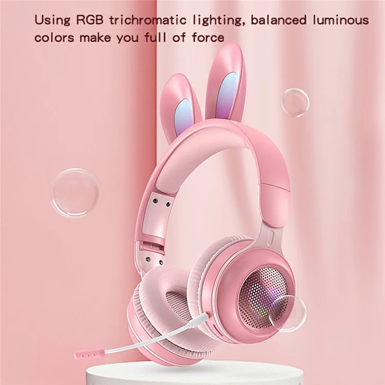 KE-01 Cute Rabbit Ear Foldable Headphone Stereo Music Wireless Bluetooth Headset with Mic - Pink