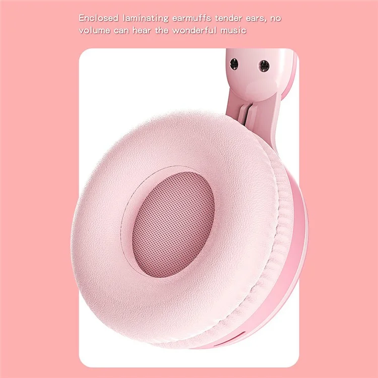 KE-01 Cute Rabbit Ear Foldable Headphone Stereo Music Wireless Bluetooth Headset with Mic - Pink