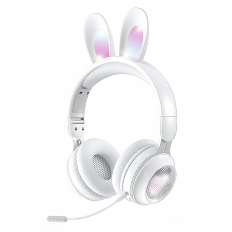 KE-01 Cute Rabbit Ear Foldable Headphone Stereo Music Wireless Bluetooth Headset with Mic - White