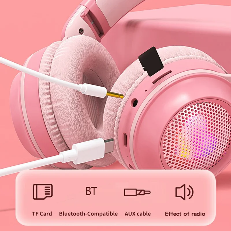 KE-01 Cute Rabbit Ear Foldable Headphone Stereo Music Wireless Bluetooth Headset with Mic - White