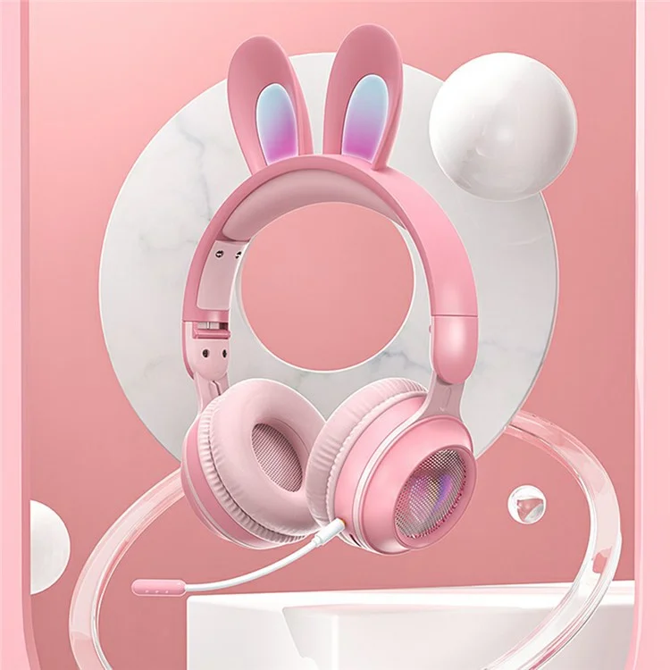 KE-01 Cute Rabbit Ear Foldable Headphone Stereo Music Wireless Bluetooth-compatible Headset with Mic - Purple