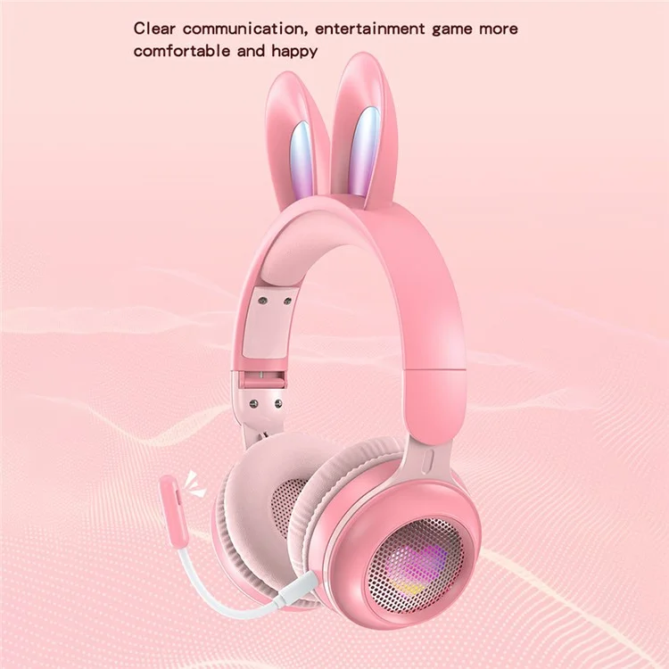 KE-01 Cute Rabbit Ear Foldable Headphone Stereo Music Wireless Bluetooth-compatible Headset with Mic - Purple