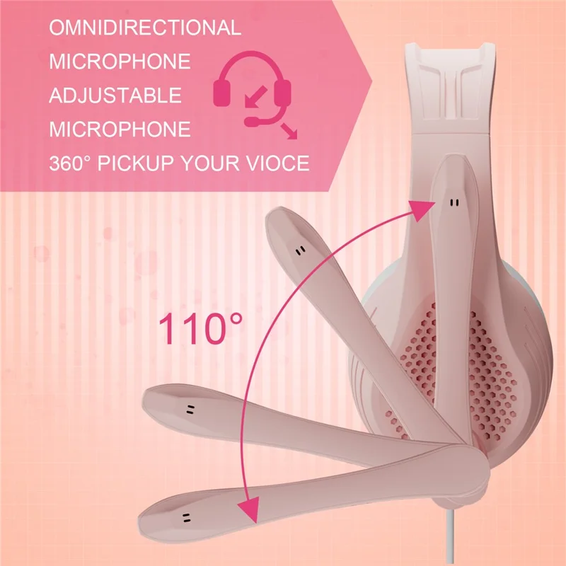 ANIVIA A9 Over-head Wired Bass Stereo Headphone Computer Gaming Music Headset with 3.5mm Audio Jack - Pink