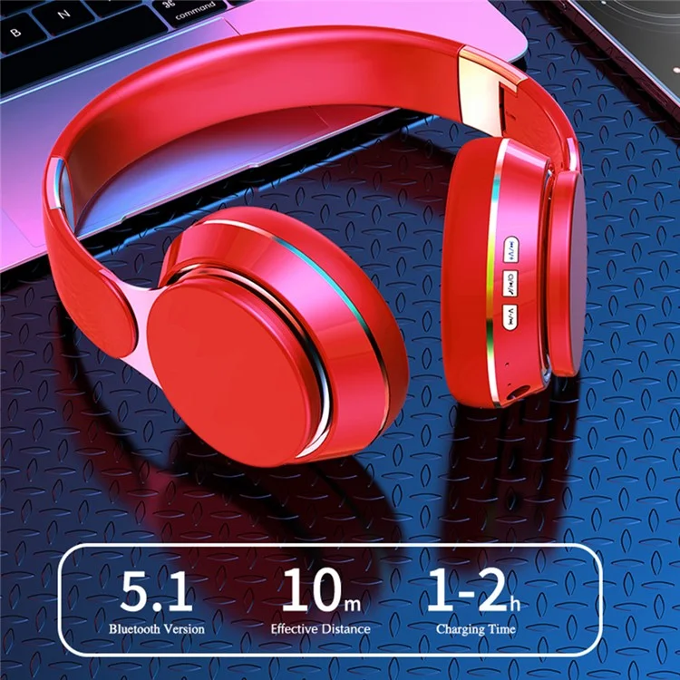 GN-25 Bass Over-head Casque Stéréo Casque Bluetooth Écouteur avec Diaphragme Vibrant de 40 mm et Prise Audio 3,5 mm - Rouge