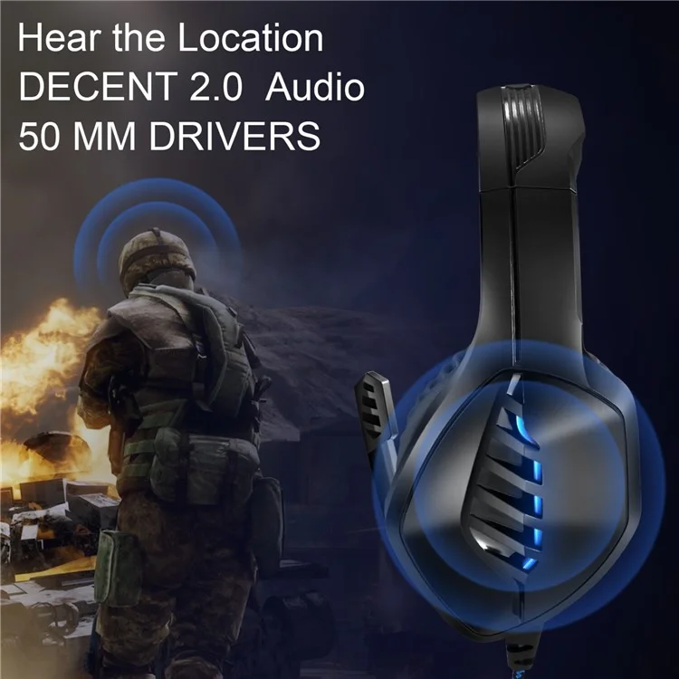J1 Stéréo Casque De Jeu De Jeu Stéréo Avec Microphone Réduction Du Bruit Écouteur Avec Oreillettes De Lumière LED - Le Noir / Bleu