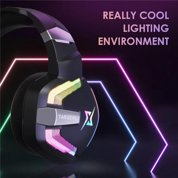 TARGEAL 7.1 Auriculares Envolventes con Cable USB para Juegos de PC, Auriculares con Micrófono con Luz RGB para PS4, Smartphone, Portátil