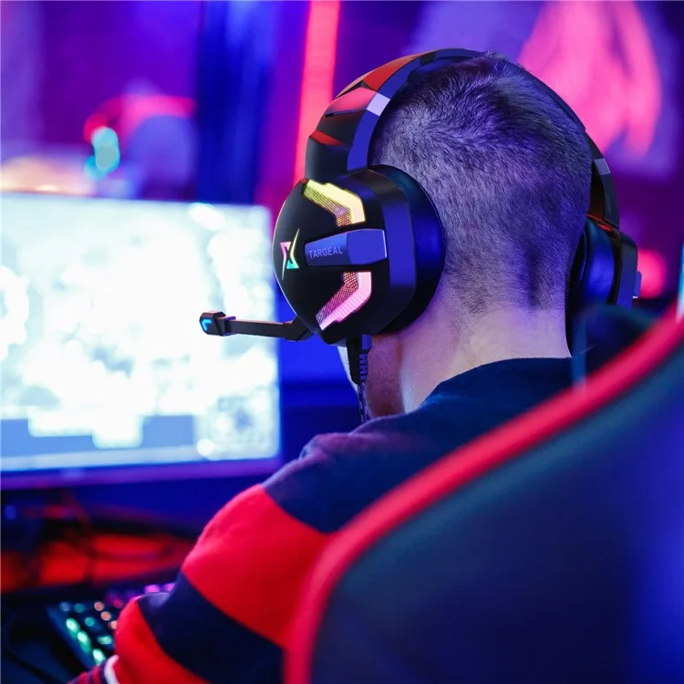 TARGEAL 7.1 Auriculares Envolventes con Cable USB para Juegos de PC, Auriculares con Micrófono con Luz RGB para PS4, Smartphone, Portátil