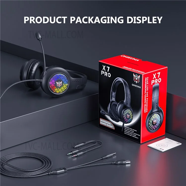 ONIKUMA X7 Pro Gaming Headset Wired Computer Headphone with Microphone for PC Xbox PS4, RGB Light