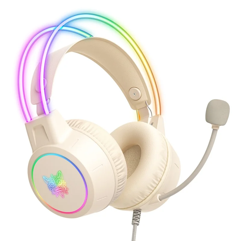 ONIKUMA X15 Pro Gaming Headset 3.5mm Wired Headset Surround Sound Gaming Headphone with RGB Lighting Effect - Beige